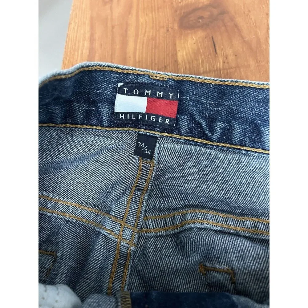 Tommy Hilfiger Jean Men 34x33 Blue Denim Medium Wash Distressed Painter‎ Pants